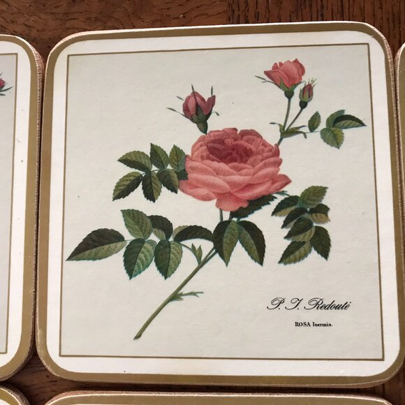 Vintage "Redoute Rose" Pimpernel Coasters Set of 6 Made In England Barware - Picture 3 of 11